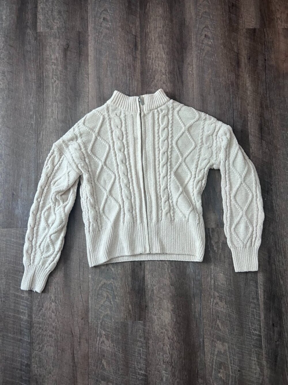 Rachel Zoe Cream Cable Knit Full Zip Sweater Women's Medium Chunky Knit